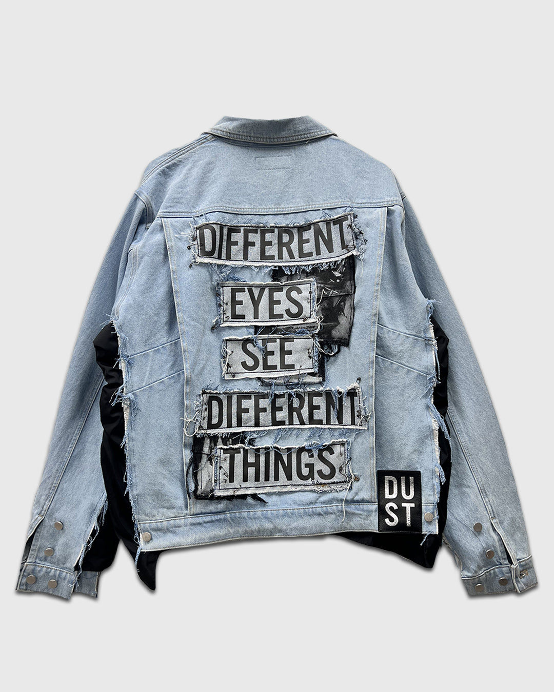 “Different Eyes See Different Things” Dusted Denim Ink Jacket