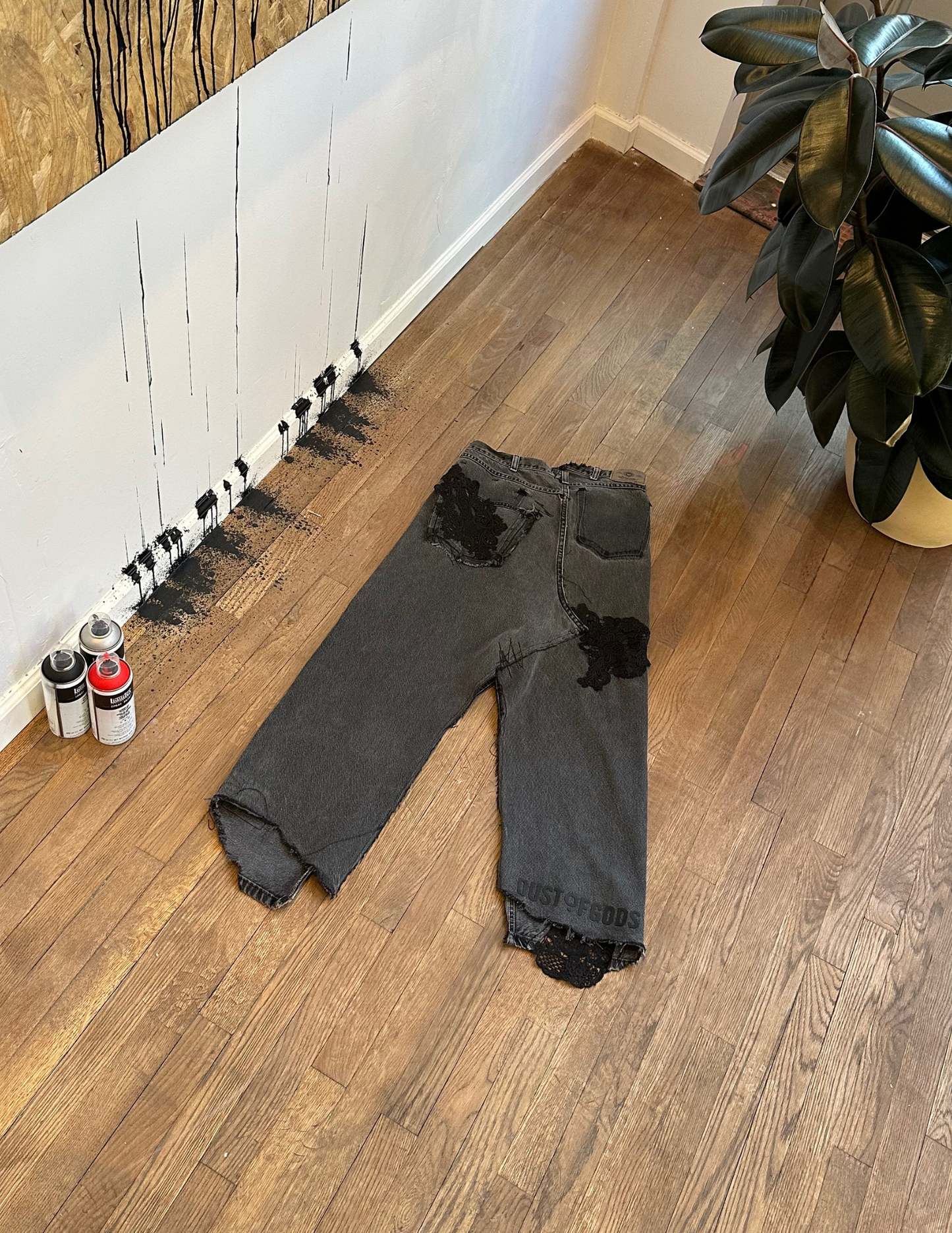 Black Denim Reworked Long Skirt