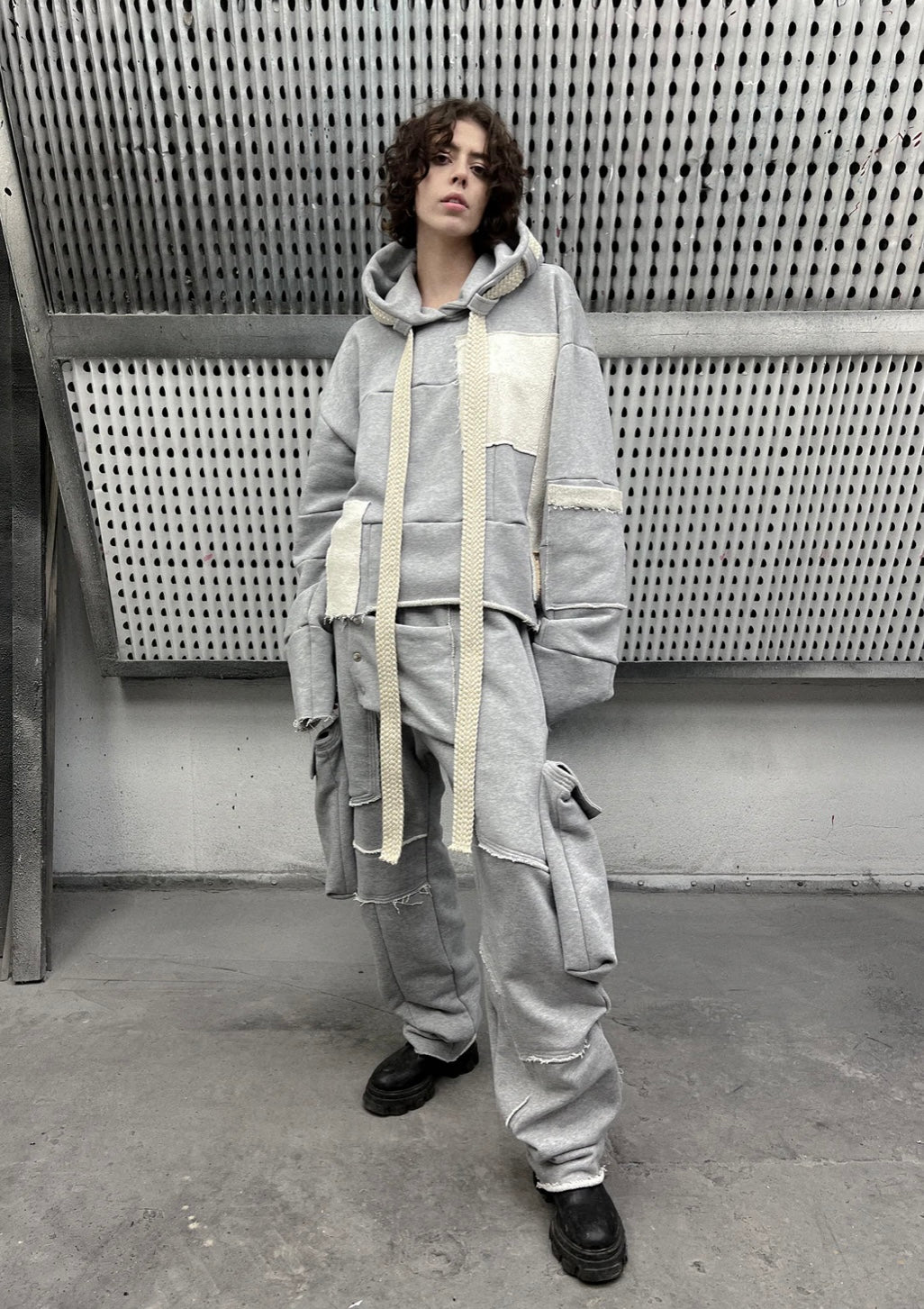 Gray Patchwork Hoodie