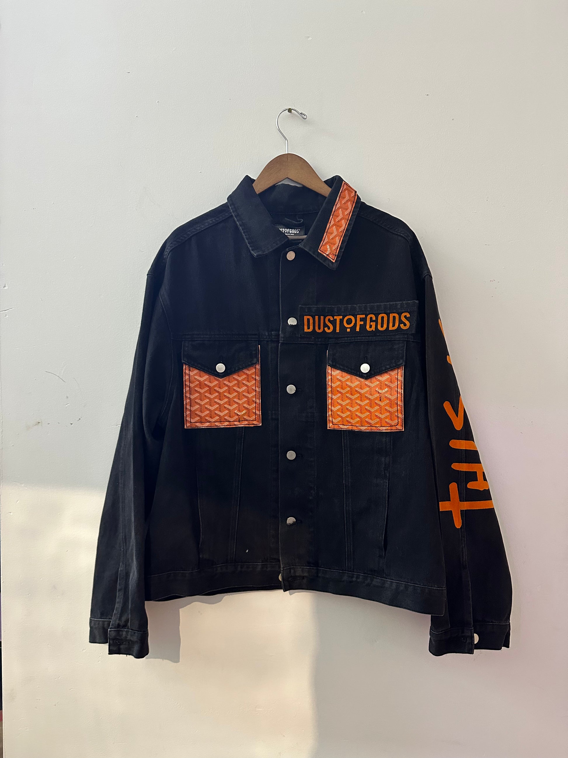 Black and orange jean jacket discount
