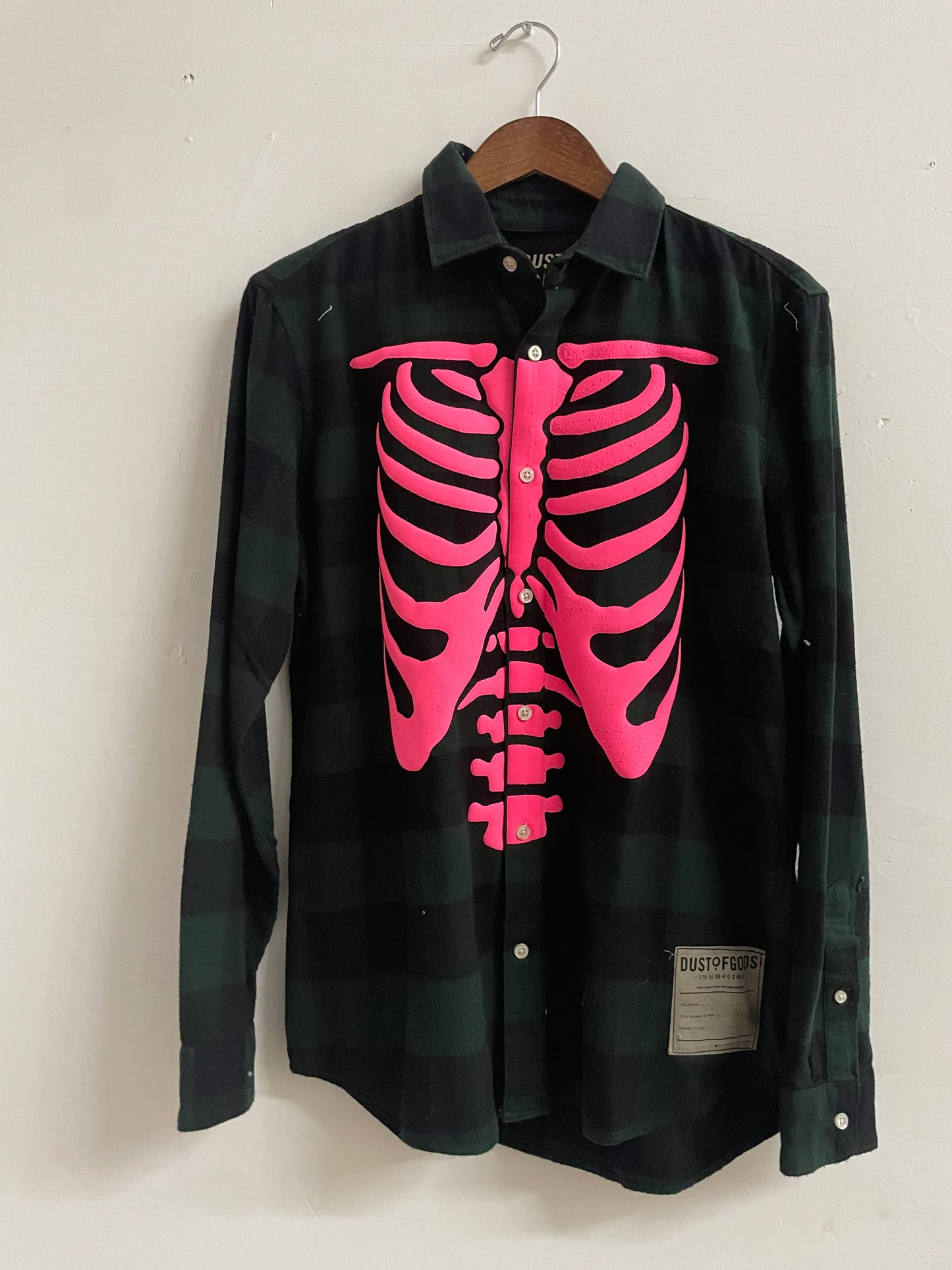 Green and Black Flannel with Pink Skeleton