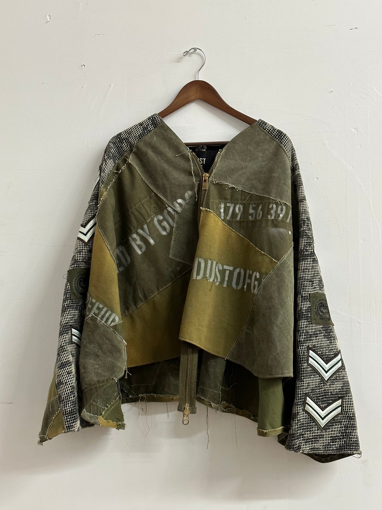 NYFW 22 Look 15 - Military Patchwork Camo Cape