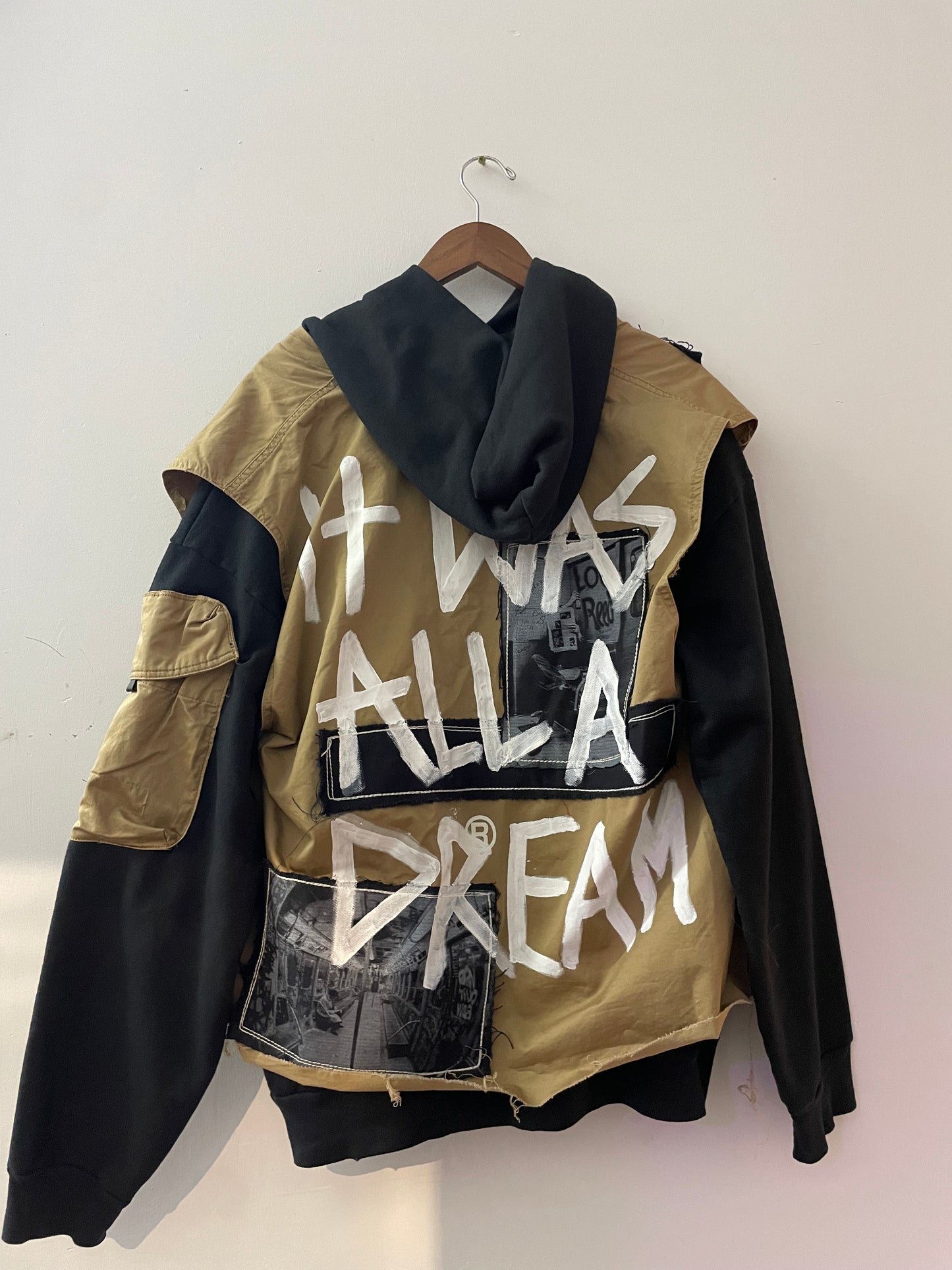 “All a Dream” Black Hoodie with Khaki Vest