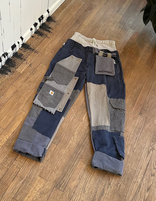 NYFW 22 Look 26 - Blue Dusted Patchwork Workwear Pants