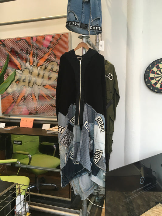 Deconstructed Knitwear with Patchwork Denim