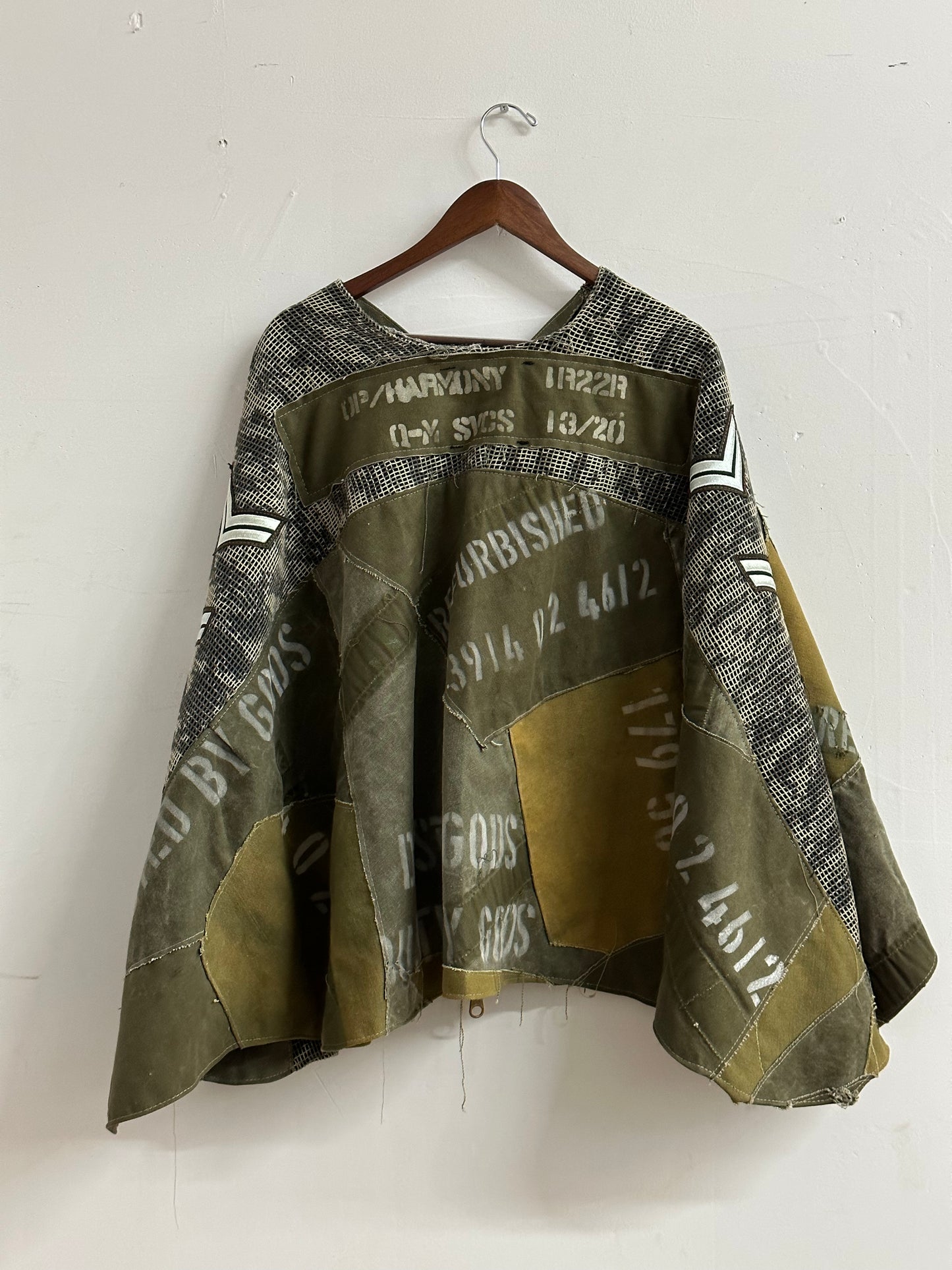 NYFW 22 Look 15 - Military Patchwork Camo Cape